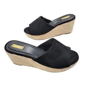 Qupid Caleb Espadrille Wedge Sandals Women Sz 9 Black Faux Suede Boho Whimsygoth